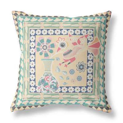 Coussin décoratif 20 po x 20 po bleu et blanc cassé
