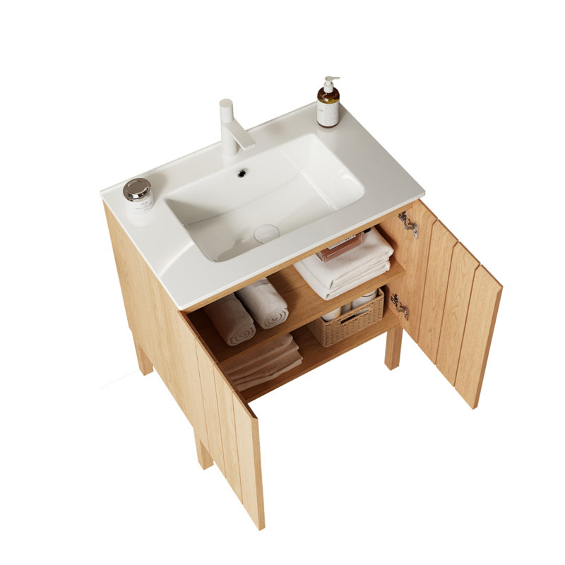 Meuble-lavabo autoportant avec portes doubles 30 po, lavabo en céramique blanc sans robinet 30 po