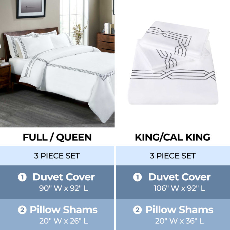 Dabir Egyptian-Quality Cotton Sateen Duvet Cover Set Hokku Designs Size: California King Duvet Cover + 2 King Shams, Color: White/Charcoal