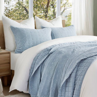 Stonewashed Crinkle Cotton Box Stitch Quilt Set