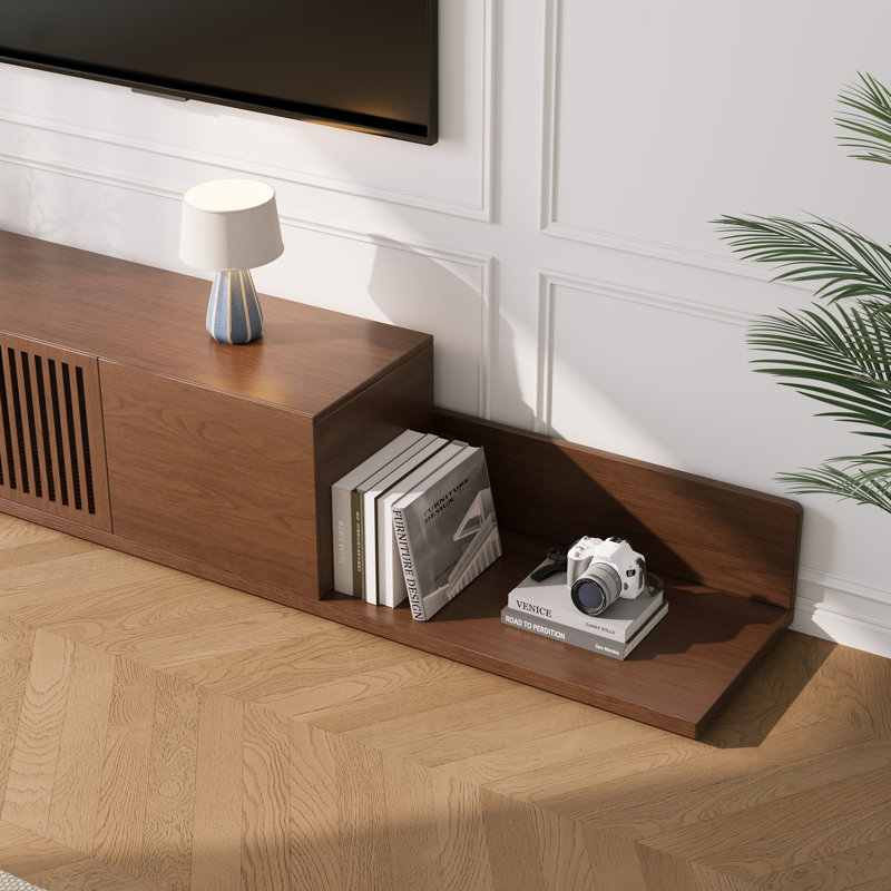 Meuble de télévision extensible et rétractable de 70,9" à 120" (180-305 cm), console multimédia de style moderne du milieu du siècle avec placards et étagères ouvertes