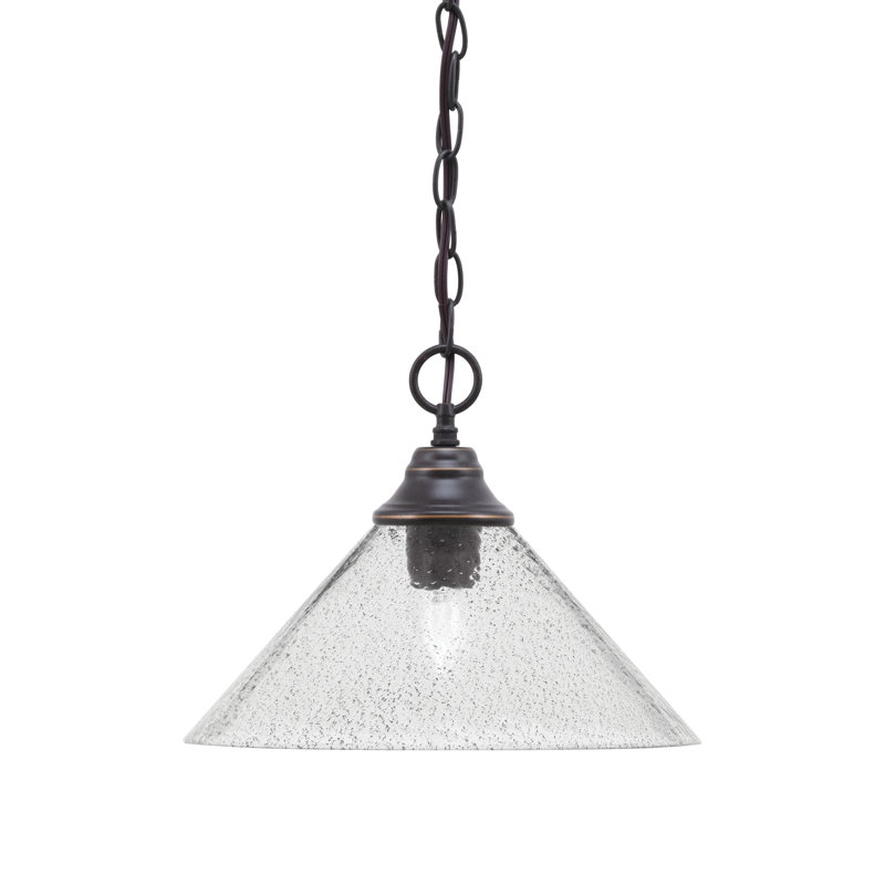 Luminaire suspendu à chaîne avec verre Aeronwen, H 10,25 po x l 12 po x P 12 po, Fumée, Granit foncé