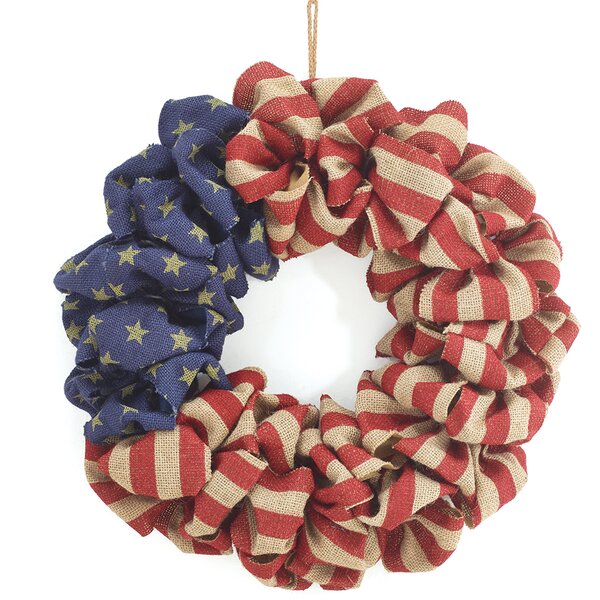 Northlight Americana Stars and Stripes Burlap Patriotic Wreath, 20-Inch, Unlit