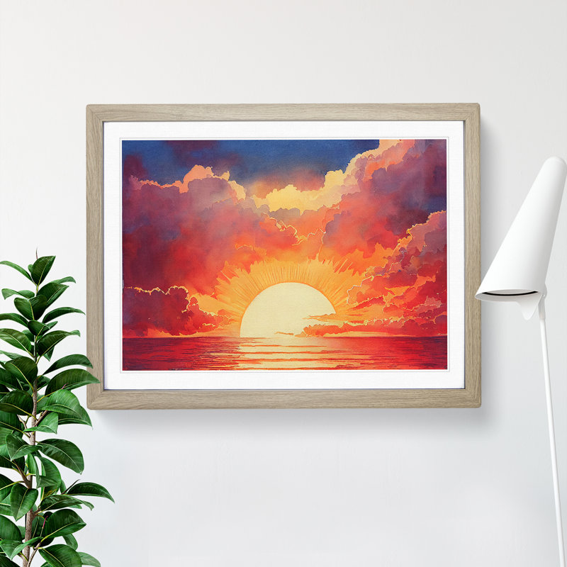 Welcoming Sunset Seascape - Framed Print, 46cm H x 64cm W x 2cm D, Oak Framed