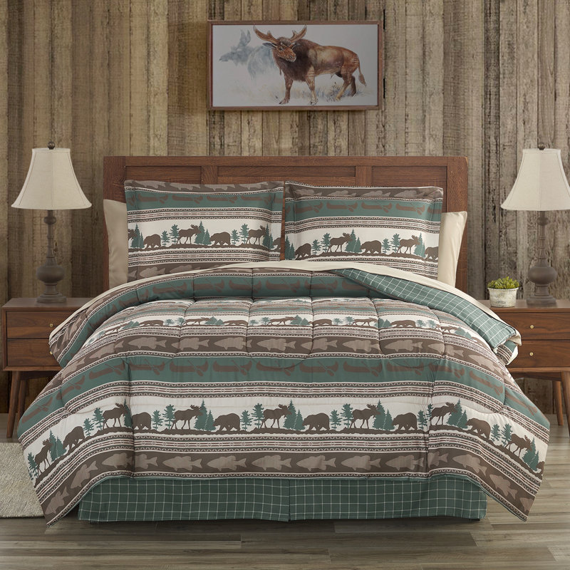 CEDAR COURT Mountainside Tan Ultra Soft Microfiber Reversible Comforter Set, Queen Comforter + 2 Standard Shams