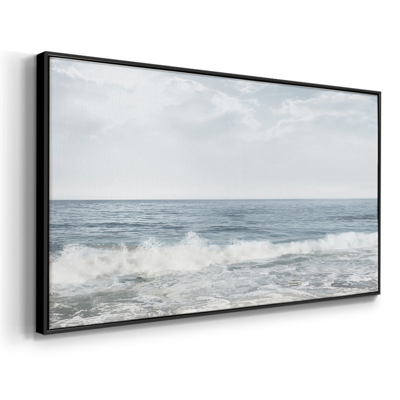 Crashing Waves- Framed Gallery Wrapped Canvas -Ready to Hang, 21" H x 41" W, Black