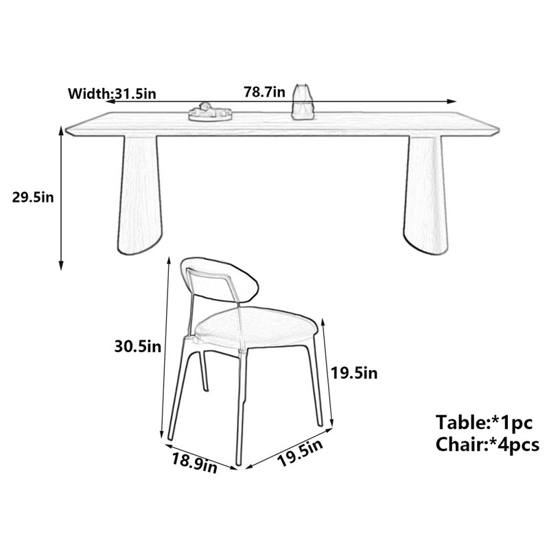 Table de salle à manger Vintage, H 29,5 po x L 78,7 po x l 31,5 po