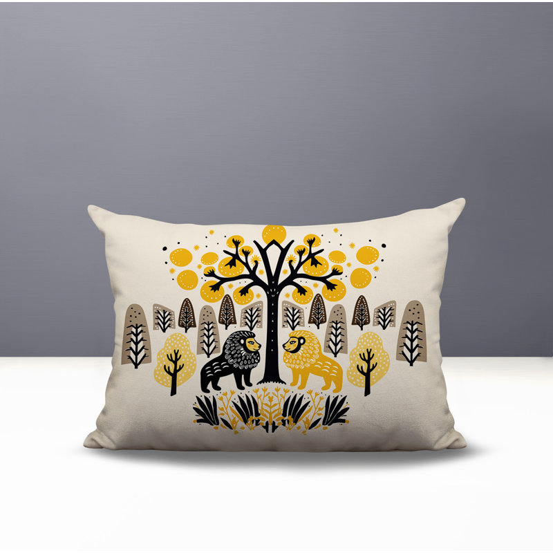 Oreiller rectangulaire intérieur / extérieur Comas Lion, Rectangle H 14 po x l 20 po, Jaune