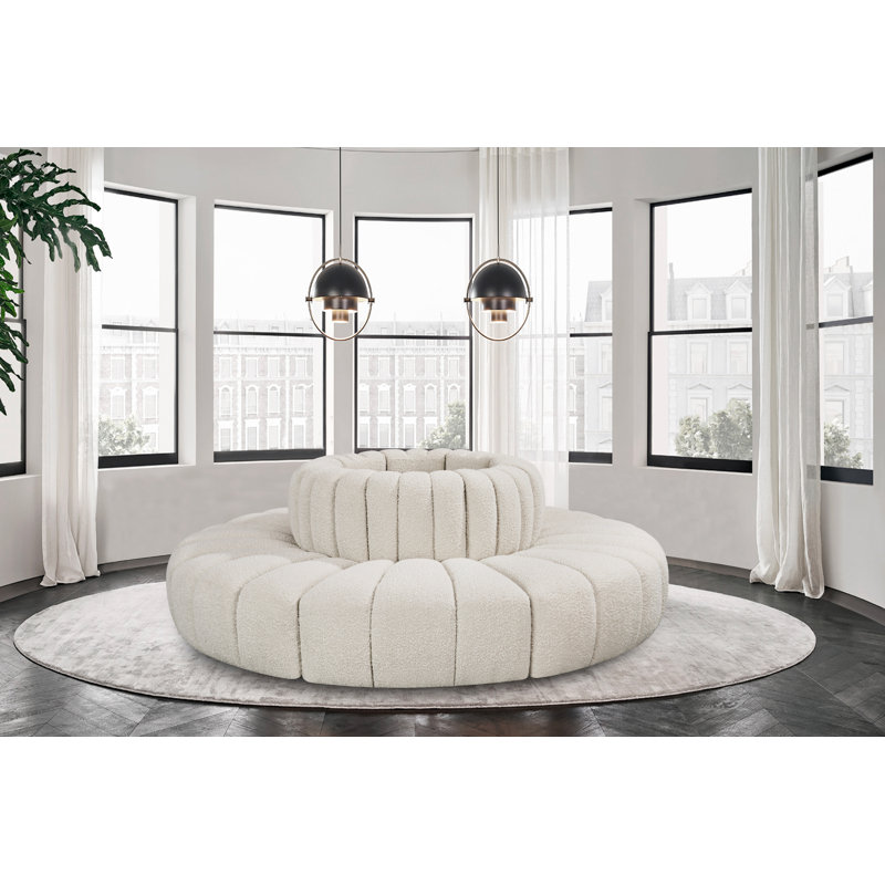 Hite Upholstered Curved Sectional Reversible, Cream Boucle Fabric