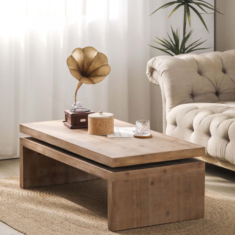 Modern Rustic Wood Coffee Table – Rectangular Living Room Centre Table With Floating Top Design