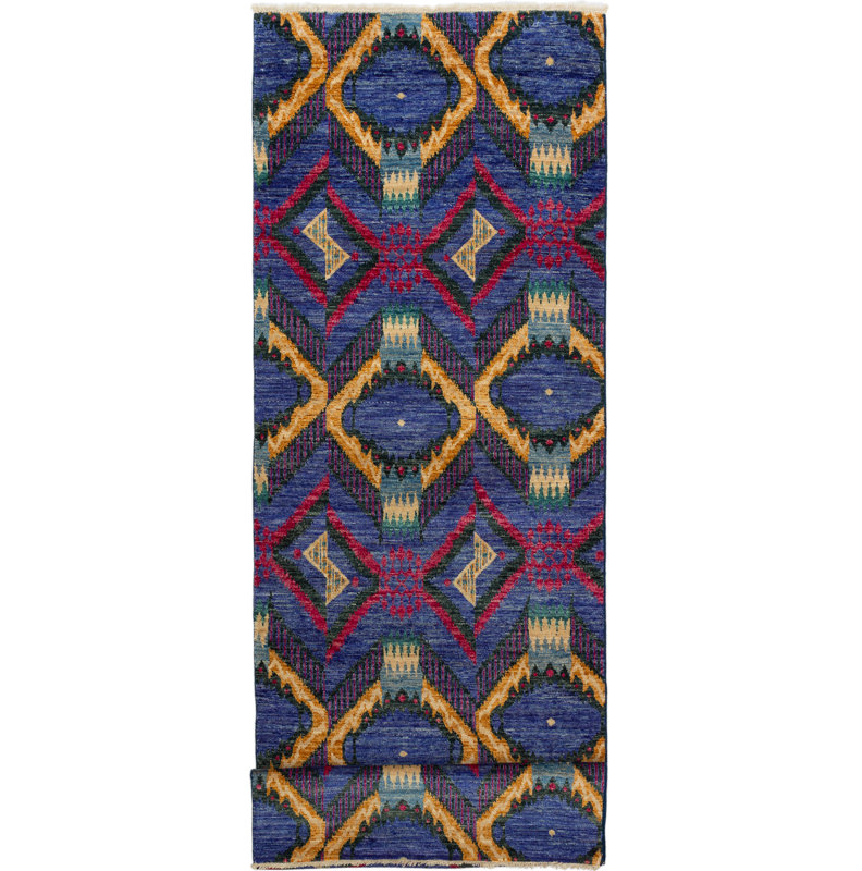 Tapis de la surface en laine bleu/brun 4 pi x 12 pi 1 po one-of-kind à la main noué la Céline