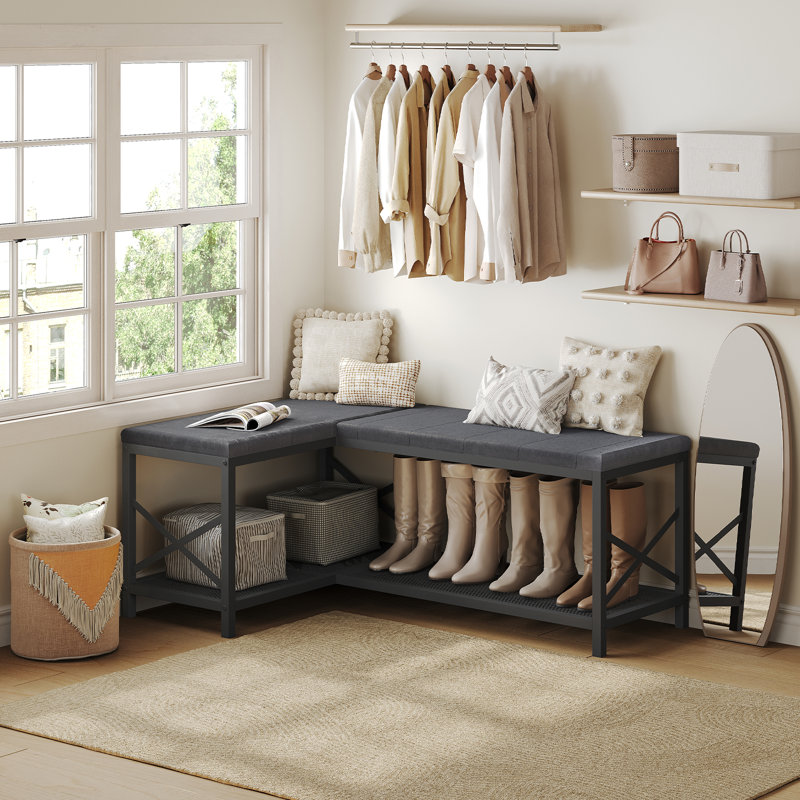 8 Pair L-Shaped Nook Corner Shoe Storage Bench for Entryway