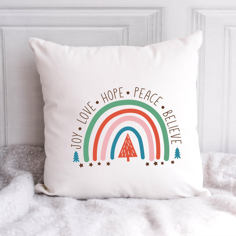Coussin en polyester ChristmasRainbow-03, 20 po x 20 po