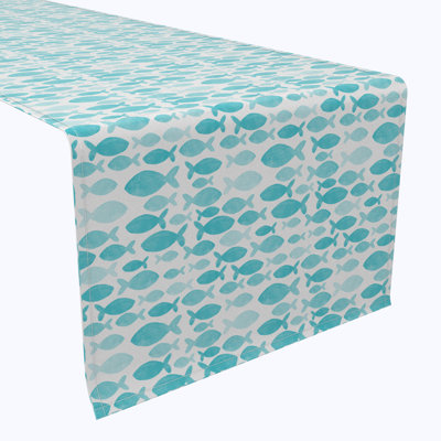 Table Runner, 100% Cotton, 16X108", Watercolor Turquoise Fish