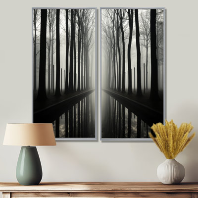 Photographie en noir et blanc de forêt silencieuse - décoration murale traditionnelle