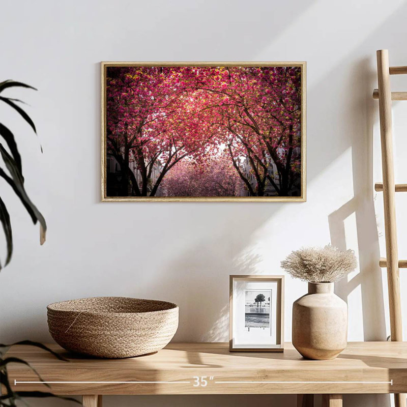 Fleurs de cerisier en fleurs, Cadre flottant en bois naturel, 19 po x 13 po