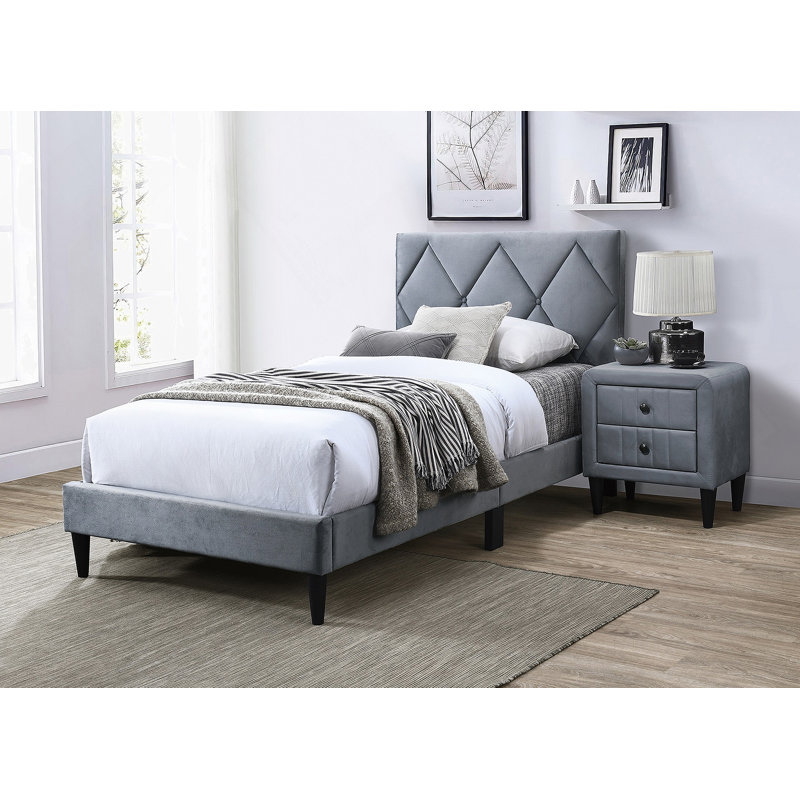 Lit simple avec tête de lit réglable 1pc, mobilier de chambre en velours gris pour chambre d'enfant, Gris, Simple