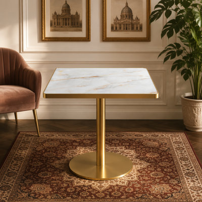 Square Modern Tulip Dining Table, Sintered Stone Tabletop with Luxury Faux Marble Print, Stainless Steel Bracket Base, Scratch & Wear Resistant, Waterproof Surface, Ideal for Indoor & Outdoor Us