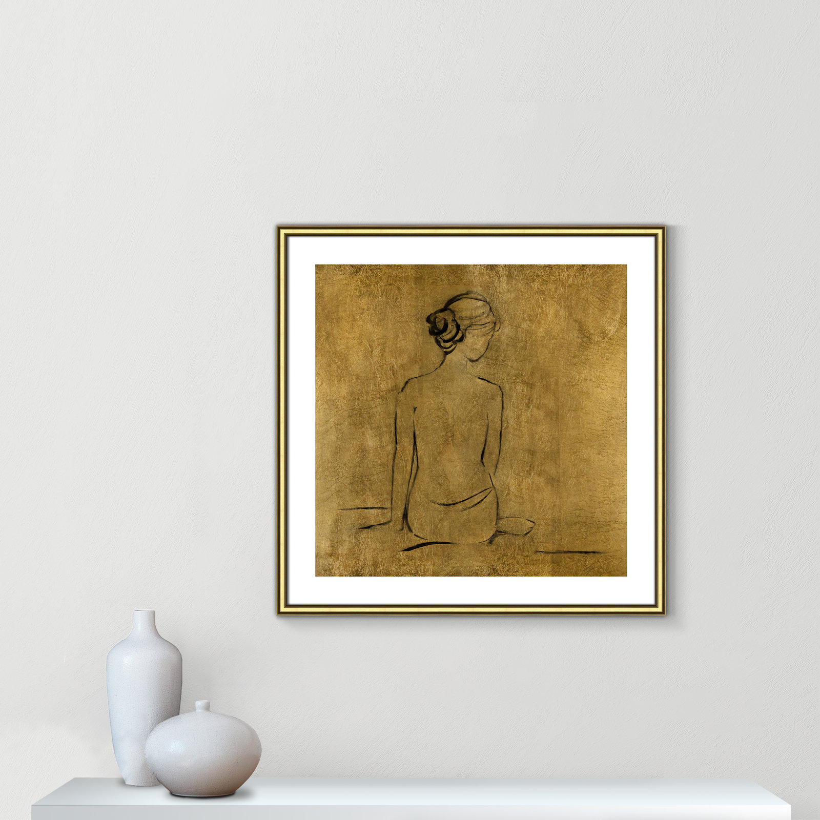 Golden Bather I by Sally Swatland - Painting Print, Gold Framed Paper, 28.75" H x 28.75" W x 0.88" D