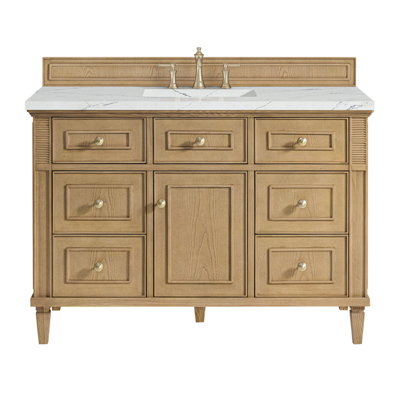 Lorelai 48'' W Single Vanity, Light Natural Oak, Ethereal Noctis Quartz, 8" Widespread