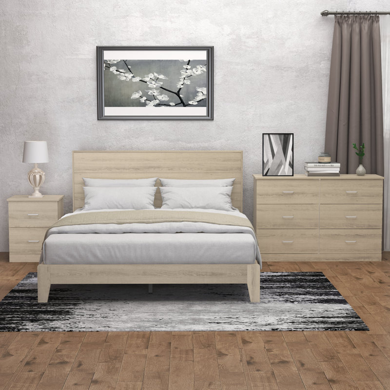 Allyannah 3 Pieces Bedroom Set, Oslo Oak, Queen
