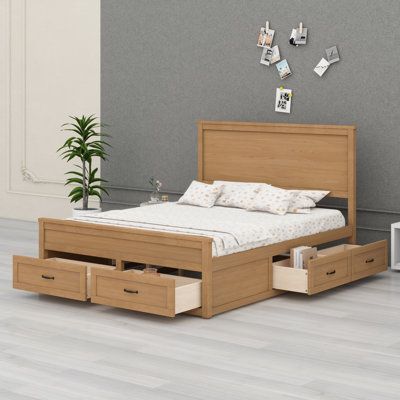 Structure de lit en bois avec tiroirs et support en lattes de bois