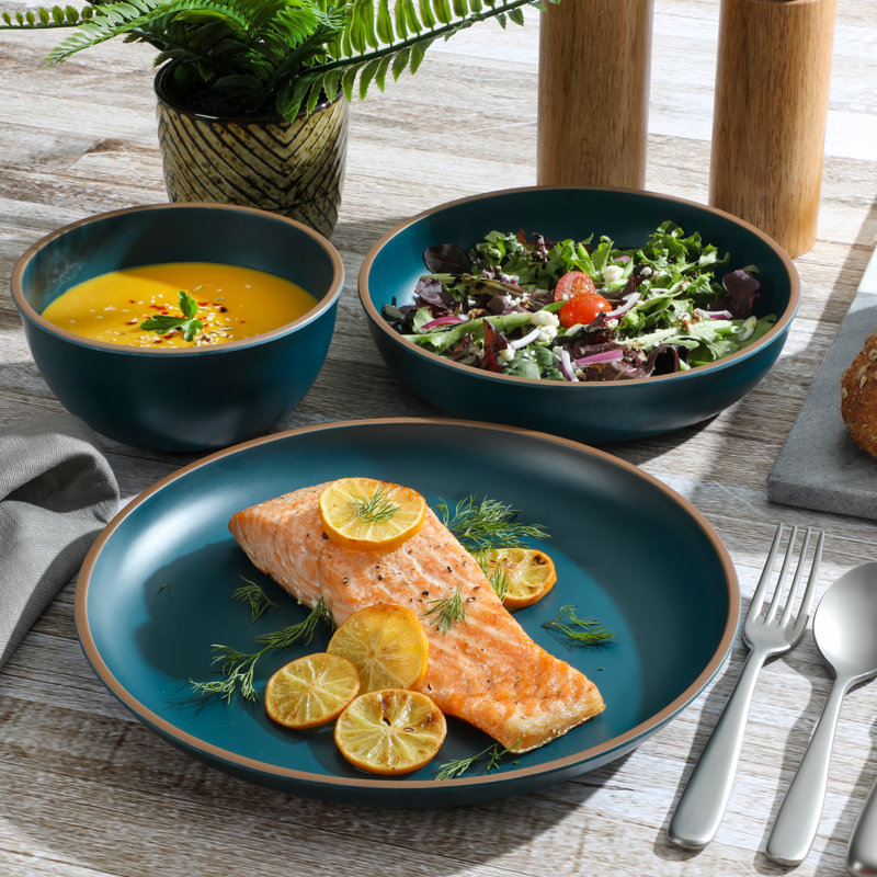 Matte Teal Melamine 12-Piece Dinnerware Set for 4