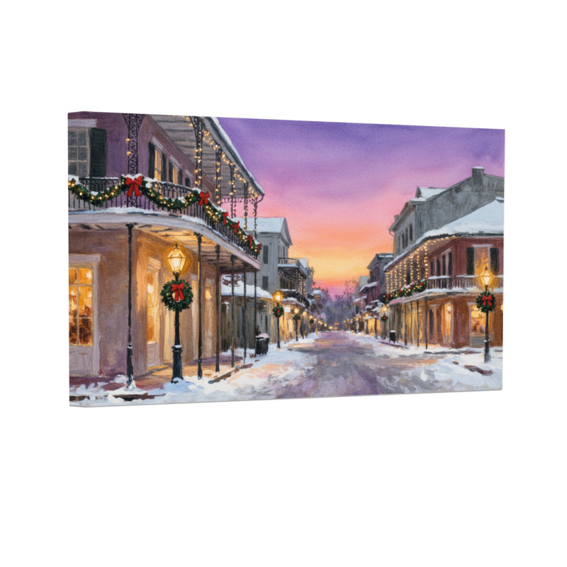 Scène de rue de Noël avec neige et lumières, H 24 po x l 36 po