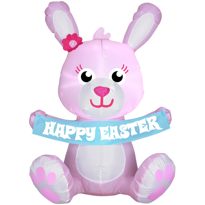 Pink Inflatable Easter Bunny with Clear LED Lights, 3.5 ft Tall