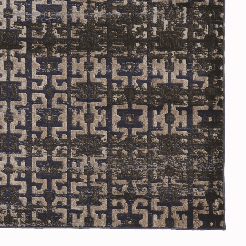 Tapis bleu marine / beige Mildura, Rectangle 8 pi x 10 pi 4 po