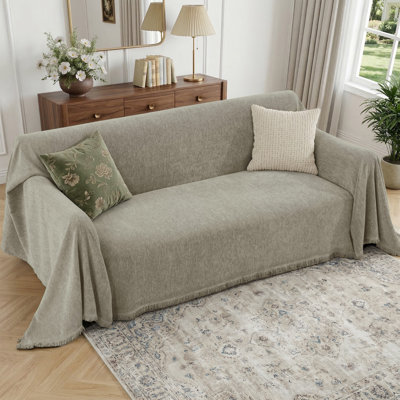 Chenille Tassel Couch Cover Non-Slip Washable Pet-Friendly Furniture Protector