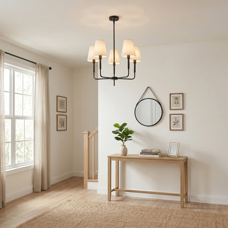 Lustre 5 lumières avec abat-jour en tissu
