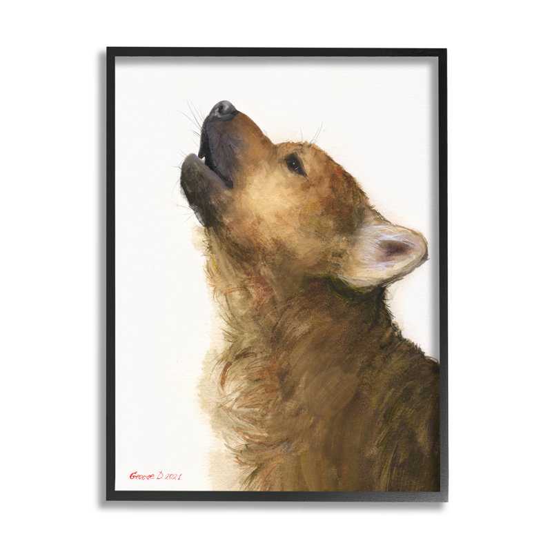 Howling Brown Dog Portrait, Giclée encadrée noir minuit, L 11 po x H 14 po