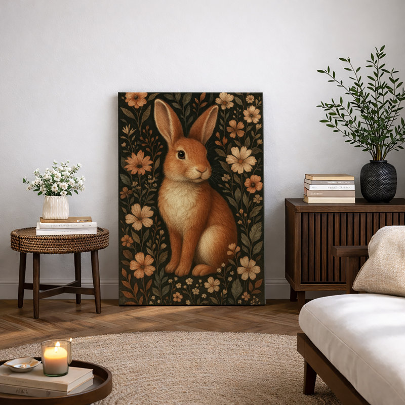 Œuvre d'art de portrait de lapin rétro, photos de salon, impression sur toile encadrée, H 48 po x l 32 po x P 1,5 po