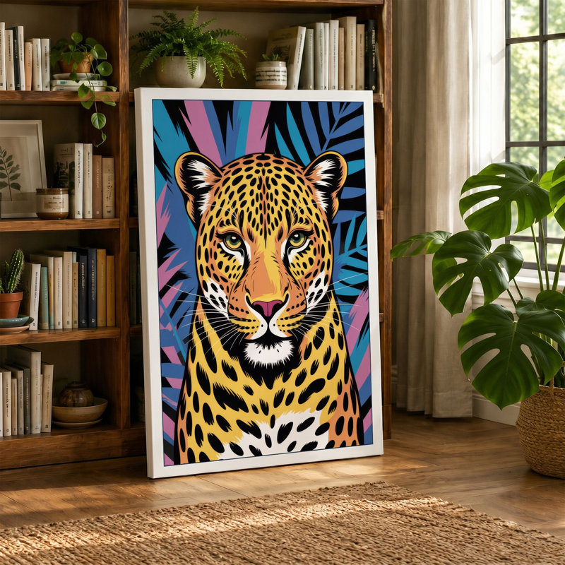 Bold Leopard Pop Art - Wrapped Canvas, 24x16 - 61.0 x 40.6 cm, Terracotta Border
