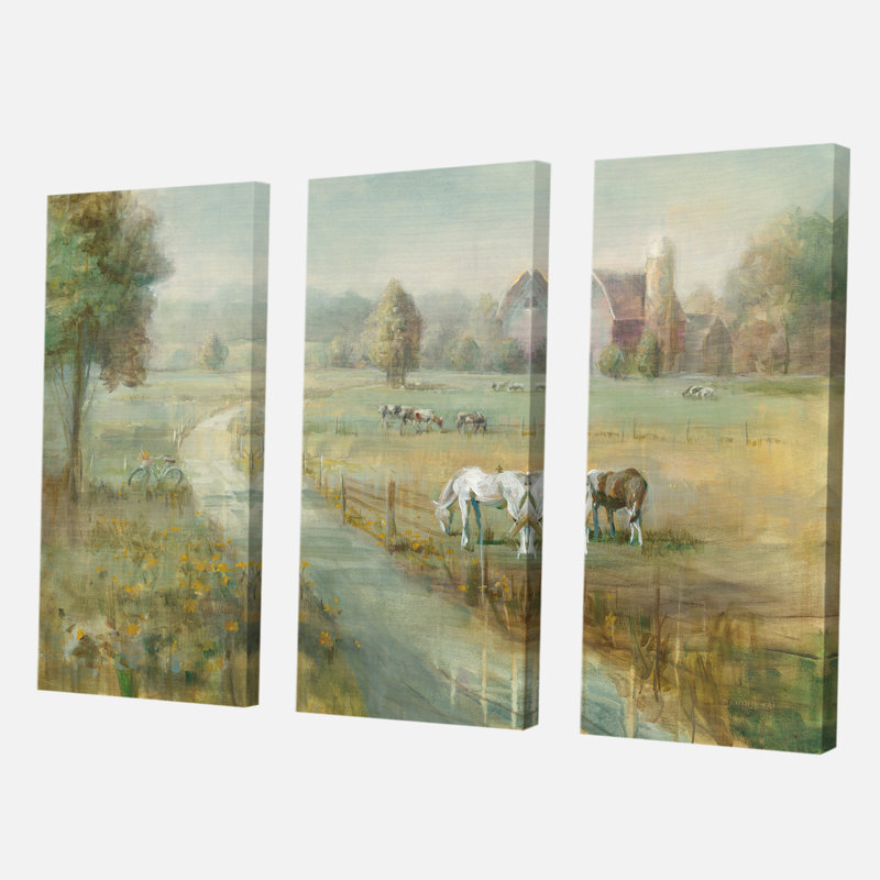 Tranquil Country Field - Reproduction d'art sur toile tendue à pièces multiples, H 28 po x l 36 po x P 1 po