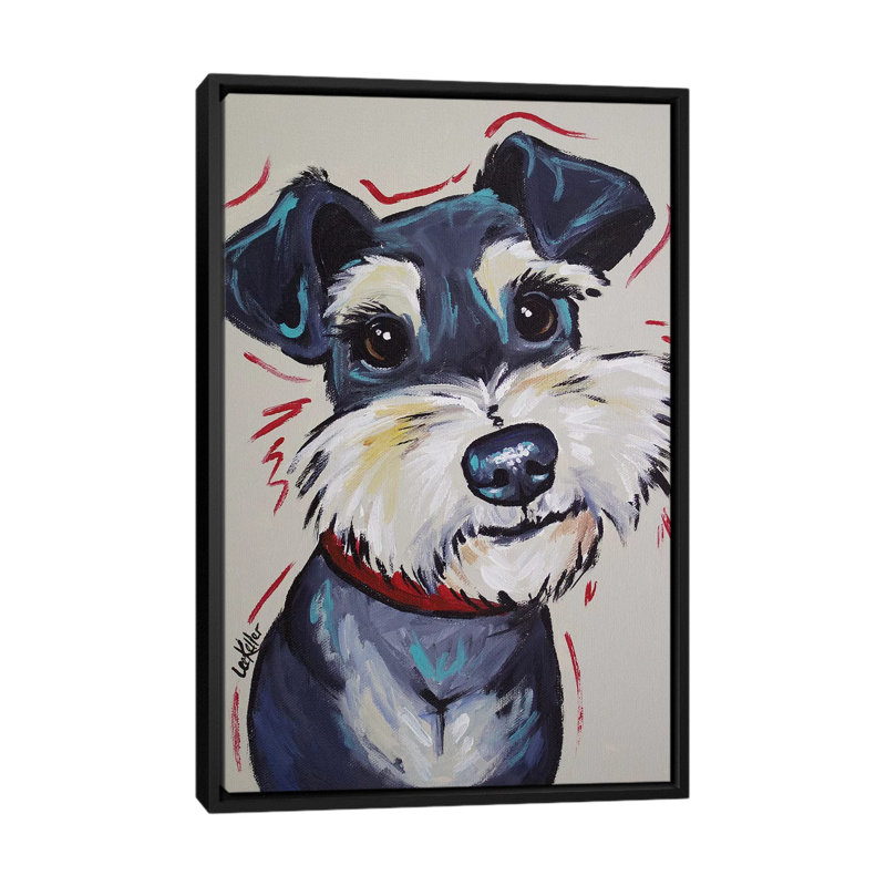 «Schnauzer Whimsical Mr Foozootie» par Hippie Hound Studios, reproduction d'art sur toile tendue, Toile avec cadre noir