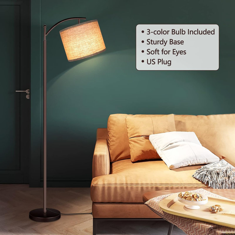 Floor Lamp For Living Room With 3 Color Temperatures LED Bulb, Standing Lamp Tall Industrial Floor Lamp Reading For Bedroom, Office (9W LED Bulb, Lampshade Included)