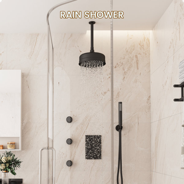 CASAINC Thermostatic Rainfall Complete Shower System With 3 Body Jets ...