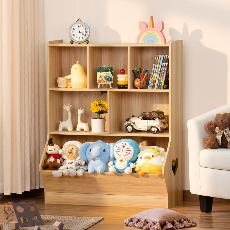 Kids Toy Storage Organizer, 3 Tier Children Small Bookcase and Bookshelf, Toddler 7 Cubby Toy Storage Cabinet, Toy Shelf for Playroom, Bedroom, Living Room, Nursery, School(Natural)