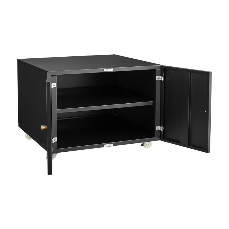 Classeur mobile Office - Classeur à 2 portes en acier noir avec 4 roulettes et espace de rangement réglable pour imprimante