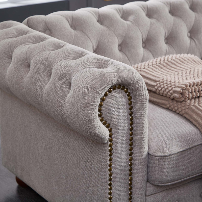 Line Chesterfield Sofa, Light Gray