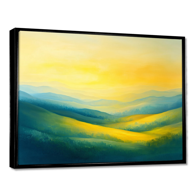 «Rolling Hills At Dawn II», campagne, H 30 po x l 40 po, Noir, noir, noir, noir, Cadre flottant