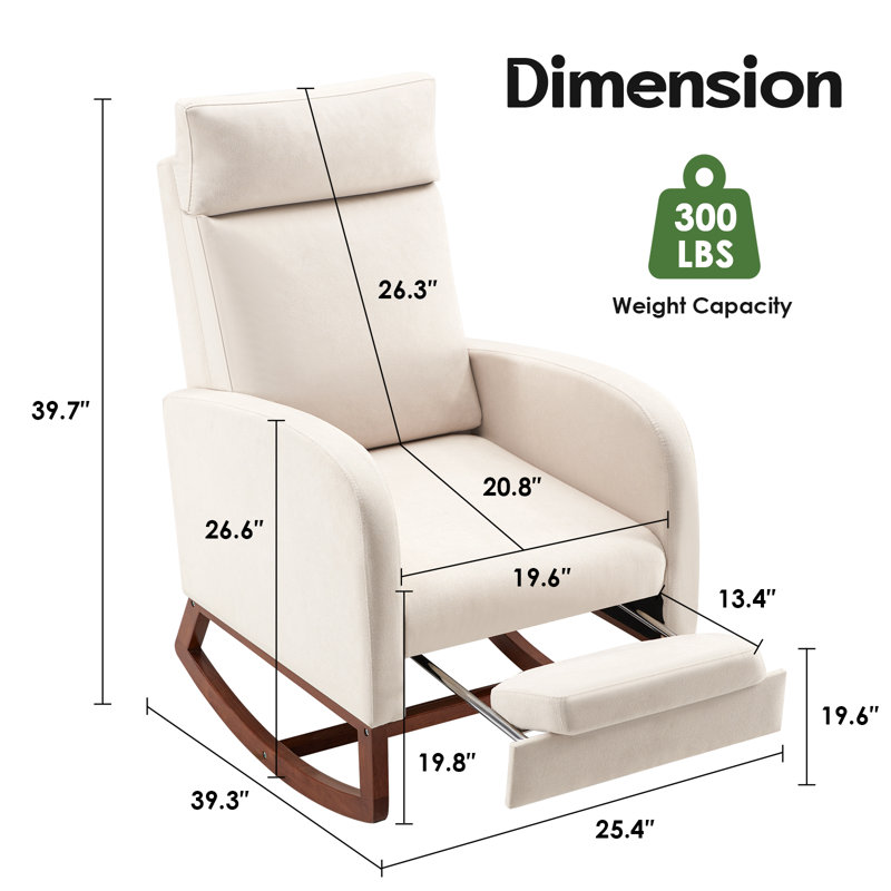Chaise berçante avec repose-pieds Nursery, Beige