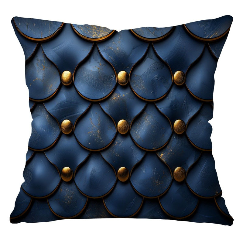 Coussin Blossom Trees, Or / marine foncé géométrique, H 14 po x l 14 po