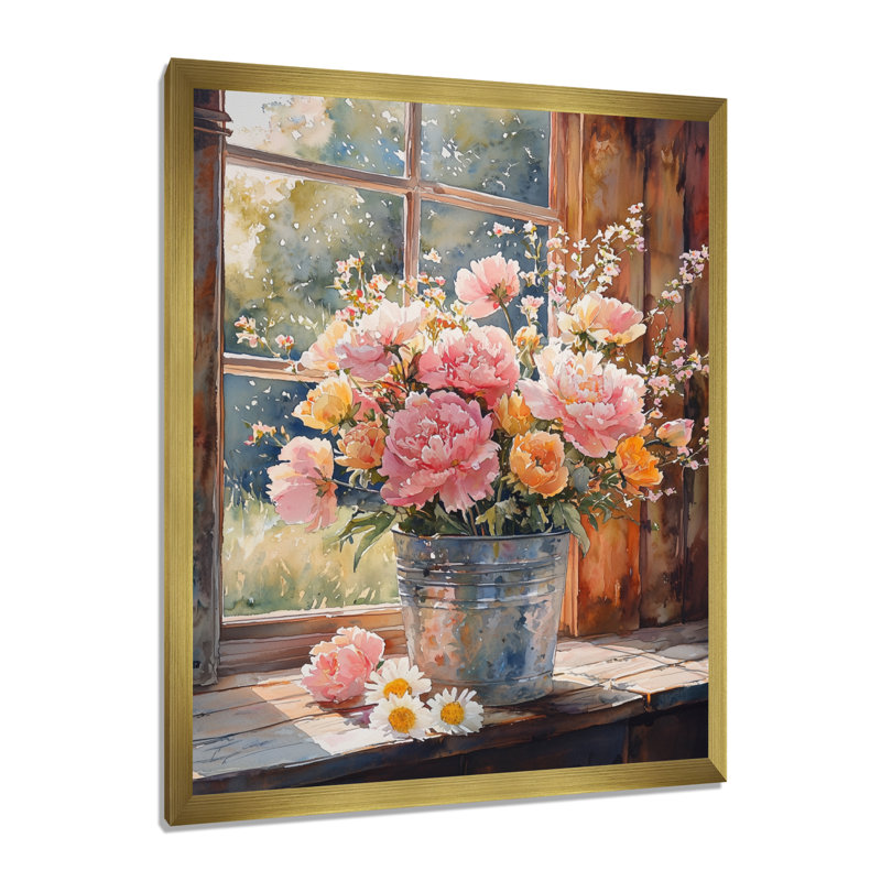 Alba - art mural floral, H 20 po x l 12 po, Reproduction encadrée sans passe-partout, Doré
