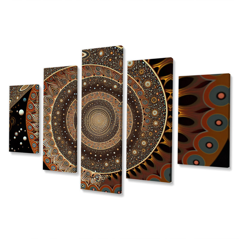 «Vintage Fractal Spiral In Retro Terracotta - Abstract Spirals, reproduction d'art sur toile - 5 panneaux