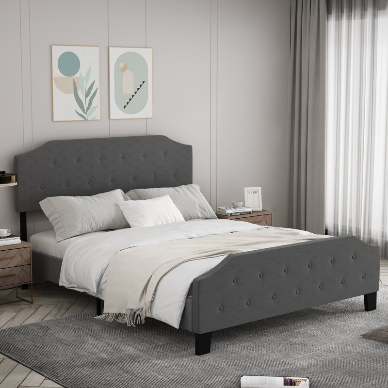 Lit plateforme touffeté, gris