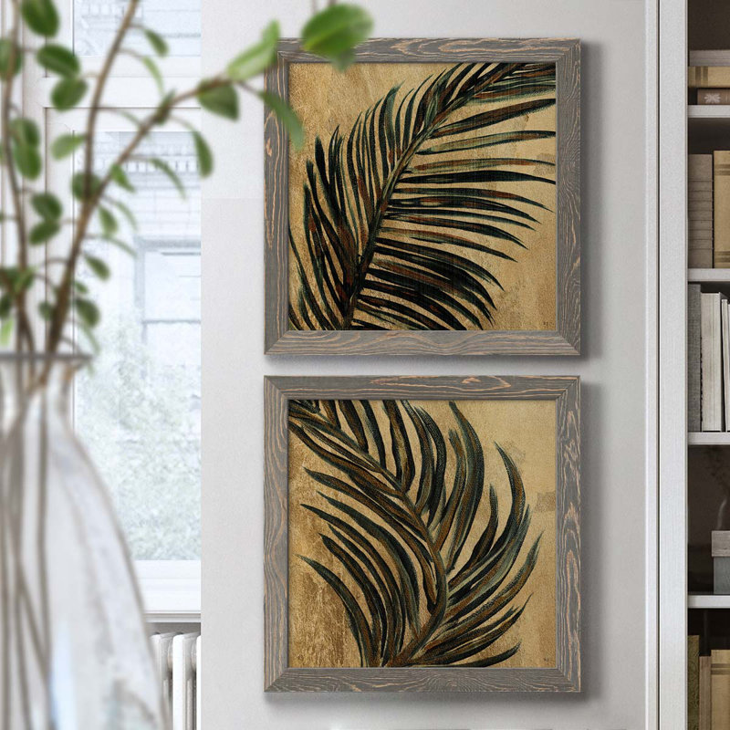 Lush Palm I - ensemble de 2 peintures sur toile encadrées, H 20 po x l 40 po x P 1,5 po, Encadré gris