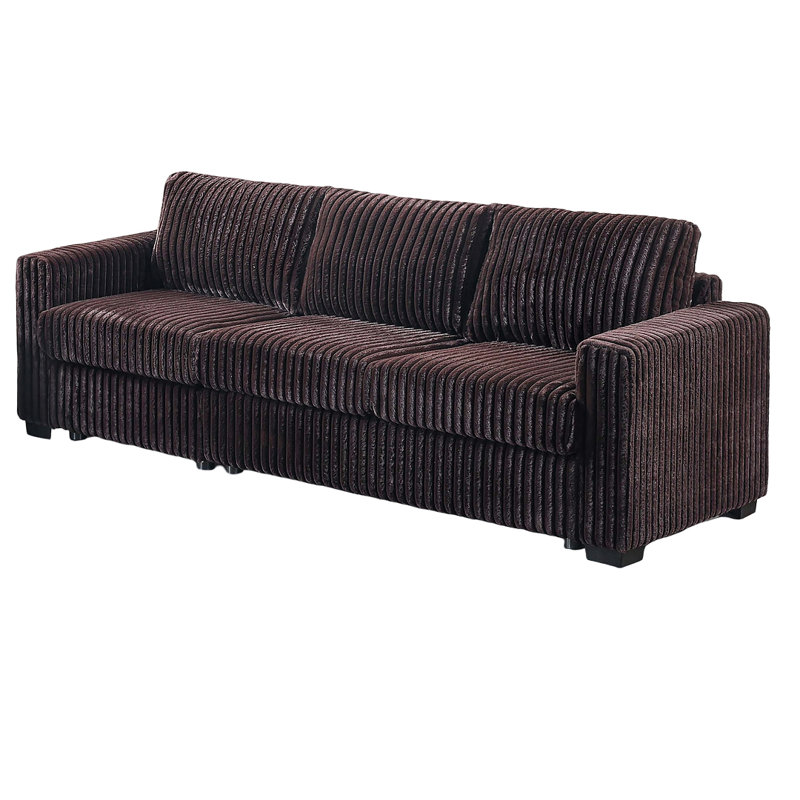 Ensemble de canapé 2 pièces de style moderne 1X Canapé 1X Causeuse Coussin de dossier à pieds en plastique Velours côtelé Finition café salon principal